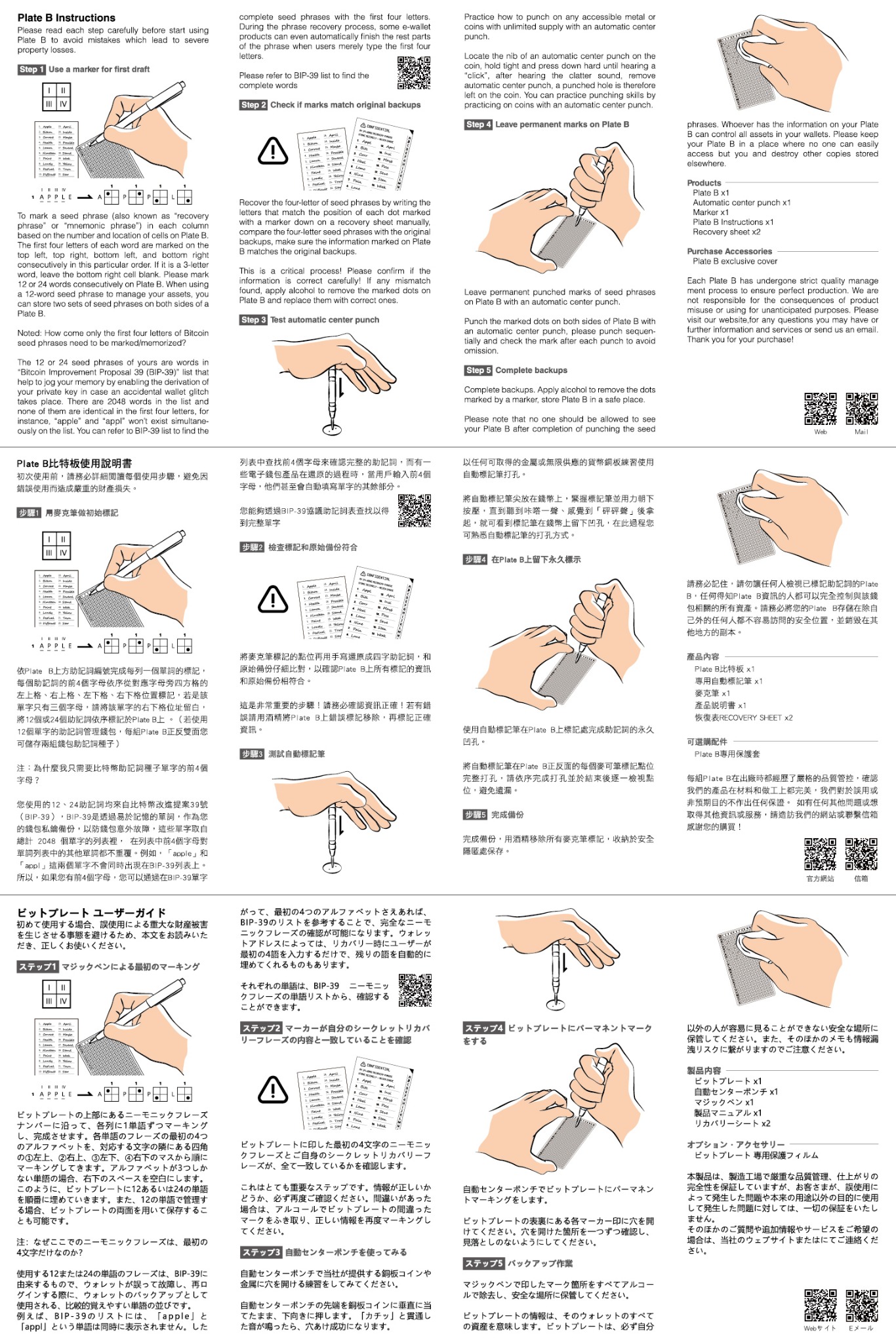 Plate B 原始中英日說明書
